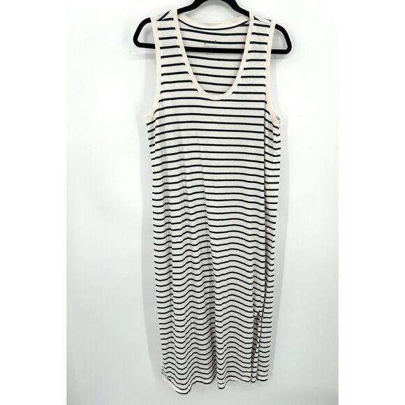 PACT White Black Stripe Scoop Neck Organic Cotton Softspun Tank Midi Dress Large - Picture 1 of 6